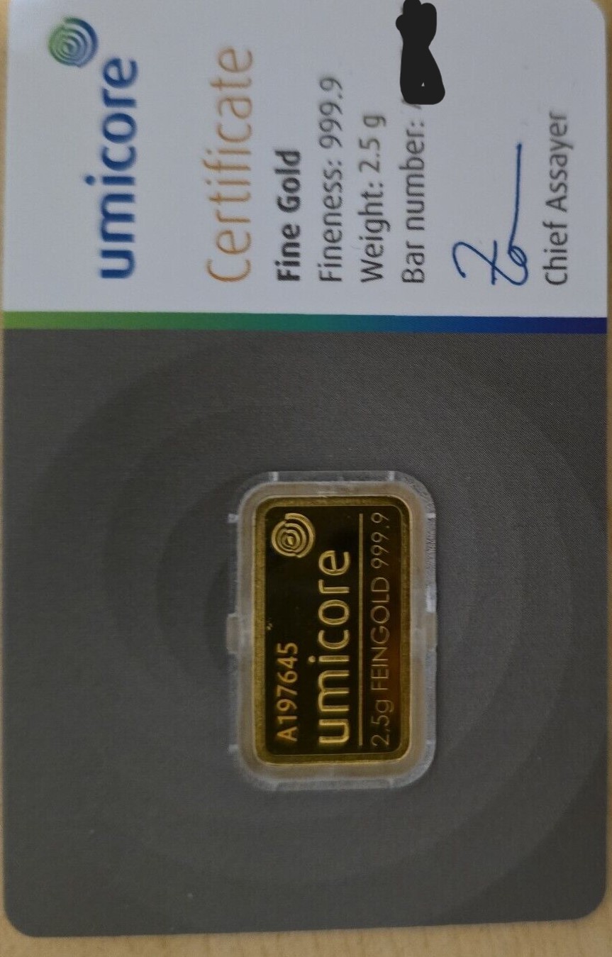 2,5 Gramm Goldbarren Umicore