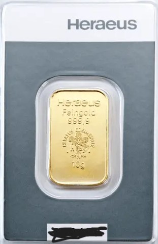10 g Goldbarren Heraeus