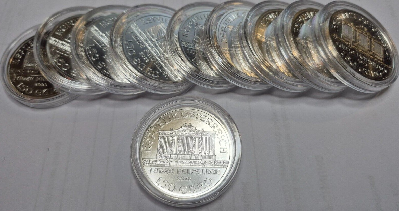 10 x Silber Münzen, 1 Unze Wiener Philharmoniker 2023