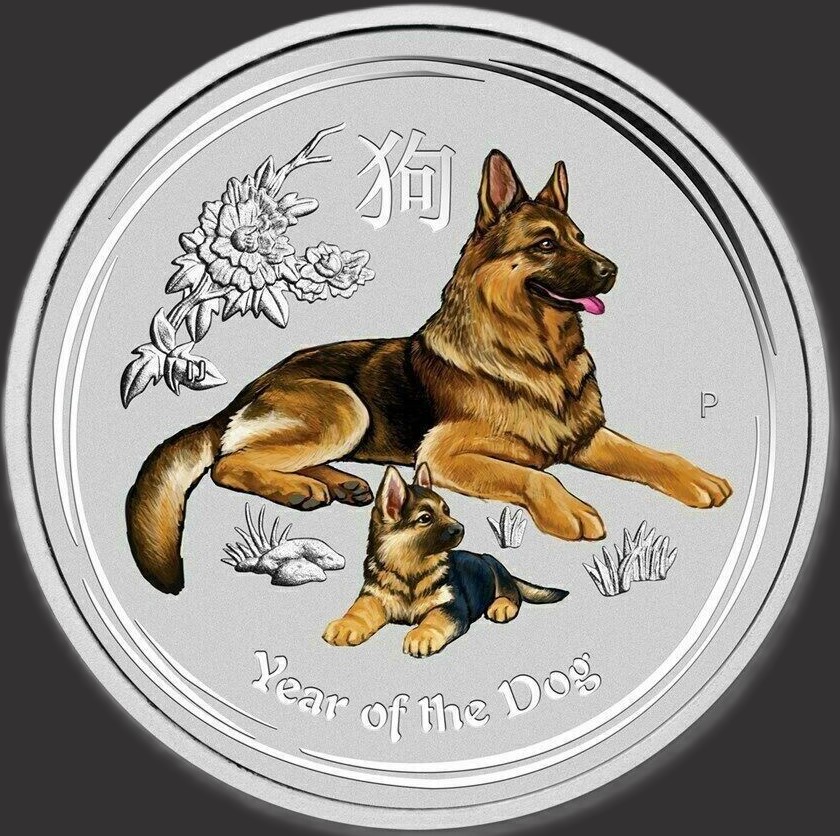 1 OZ SILBERMÜNZE, LUNAR HUND 2018 – MIT FARBE